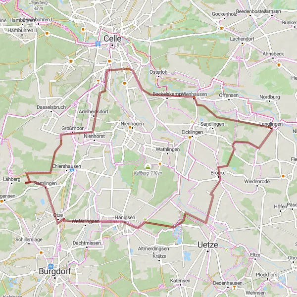 Map miniature of "Gravel Adventure from Langlingen" cycling inspiration in Lüneburg, Germany. Generated by Tarmacs.app cycling route planner