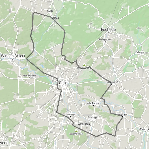 Karten-Miniaturansicht der Radinspiration "Rundfahrt von Langlingen" in Lüneburg, Germany. Erstellt vom Tarmacs.app-Routenplaner für Radtouren
