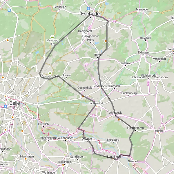 Karten-Miniaturansicht der Radinspiration "Radtour über Oppershausen nach Eschede" in Lüneburg, Germany. Erstellt vom Tarmacs.app-Routenplaner für Radtouren