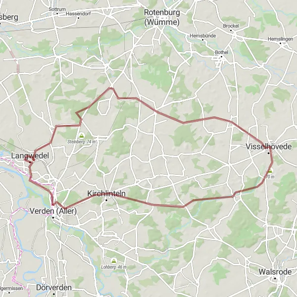 Karten-Miniaturansicht der Radinspiration "Gravel-Abenteuer um Weißenmoor" in Lüneburg, Germany. Erstellt vom Tarmacs.app-Routenplaner für Radtouren