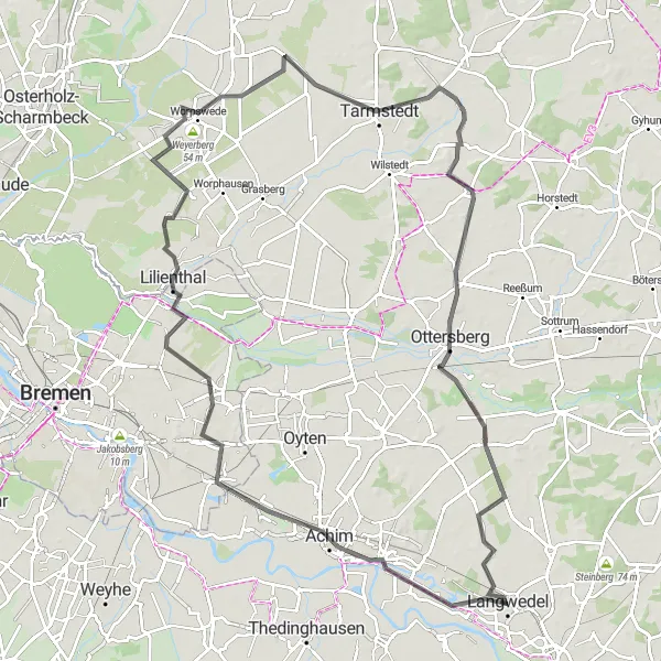 Karten-Miniaturansicht der Radinspiration "Radweg nach Langwedelermoor" in Lüneburg, Germany. Erstellt vom Tarmacs.app-Routenplaner für Radtouren