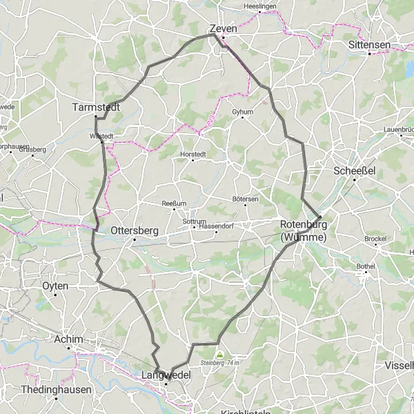 Karten-Miniaturansicht der Radinspiration "Bike-Tour um Daverden" in Lüneburg, Germany. Erstellt vom Tarmacs.app-Routenplaner für Radtouren