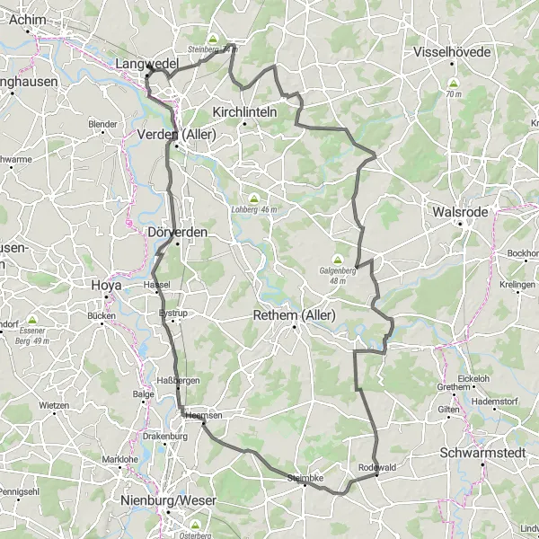 Map miniature of "Through the idyllic Rodewald Range" cycling inspiration in Lüneburg, Germany. Generated by Tarmacs.app cycling route planner