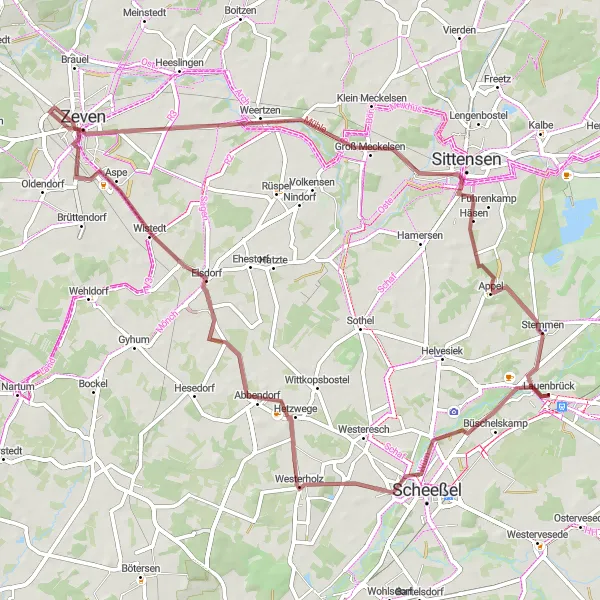 Karten-Miniaturansicht der Radinspiration "Rundtour Groß Meckelsen und Stemmen" in Lüneburg, Germany. Erstellt vom Tarmacs.app-Routenplaner für Radtouren
