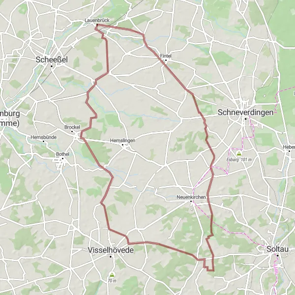 Karten-Miniaturansicht der Radinspiration "Elmhorst-Berg-Rundfahrt" in Lüneburg, Germany. Erstellt vom Tarmacs.app-Routenplaner für Radtouren