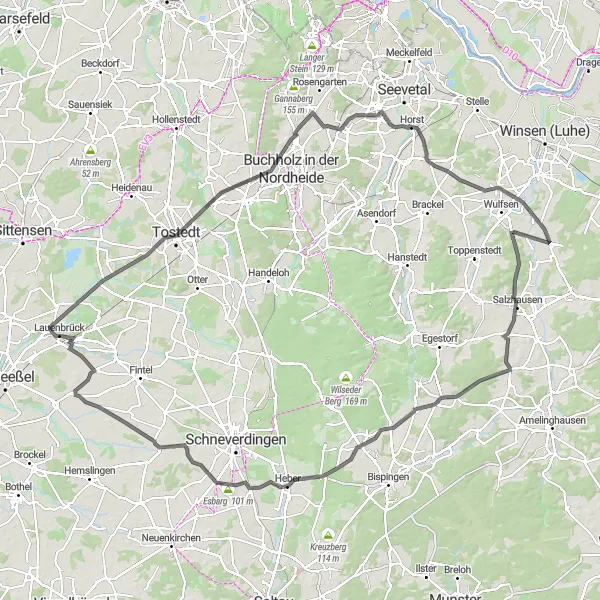 Map miniature of "Magical Heathland Journey" cycling inspiration in Lüneburg, Germany. Generated by Tarmacs.app cycling route planner