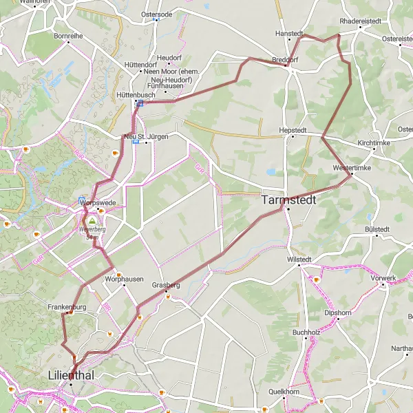 Map miniature of "Off-Road Adventure: Gravel Trails near Worpswede" cycling inspiration in Lüneburg, Germany. Generated by Tarmacs.app cycling route planner