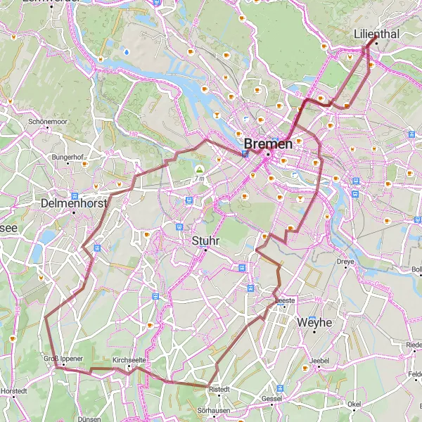 Karten-Miniaturansicht der Radinspiration "Vogelbeobachtung und Bremen Graveltour" in Lüneburg, Germany. Erstellt vom Tarmacs.app-Routenplaner für Radtouren