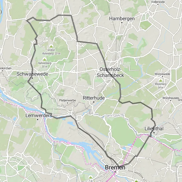 Karten-Miniaturansicht der Radinspiration "Radtour durch Bremerhaven und Vegesack" in Lüneburg, Germany. Erstellt vom Tarmacs.app-Routenplaner für Radtouren