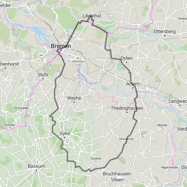 Map miniature of "Borgfeld and Beyond" cycling inspiration in Lüneburg, Germany. Generated by Tarmacs.app cycling route planner