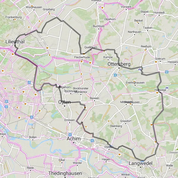 Map miniature of "Lilienthal to Borgfeld" cycling inspiration in Lüneburg, Germany. Generated by Tarmacs.app cycling route planner