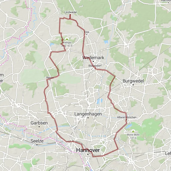 Karten-Miniaturansicht der Radinspiration "Rundtour um Lindwedel" in Lüneburg, Germany. Erstellt vom Tarmacs.app-Routenplaner für Radtouren