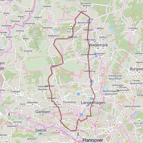 Map miniature of "Gravel Adventure near Lindwedel" cycling inspiration in Lüneburg, Germany. Generated by Tarmacs.app cycling route planner