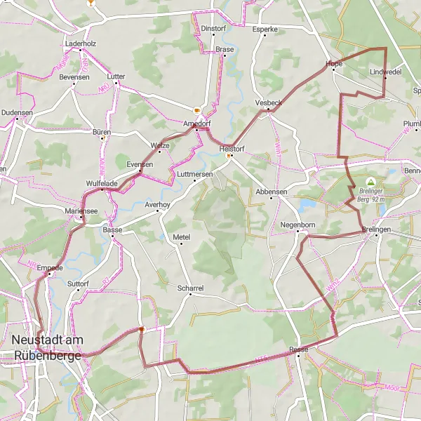 Map miniature of "Explore Lindwedel Gravel Route" cycling inspiration in Lüneburg, Germany. Generated by Tarmacs.app cycling route planner