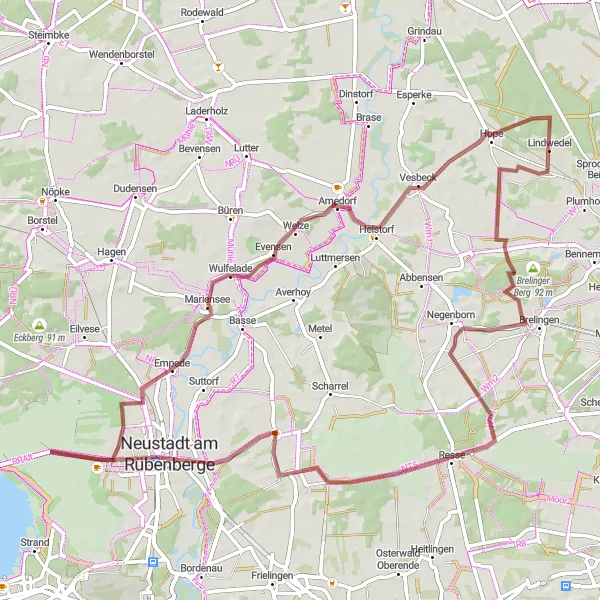 Map miniature of "The Gravel Explorer" cycling inspiration in Lüneburg, Germany. Generated by Tarmacs.app cycling route planner