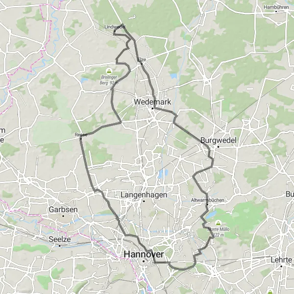 Map miniature of "The Road to Exploration" cycling inspiration in Lüneburg, Germany. Generated by Tarmacs.app cycling route planner