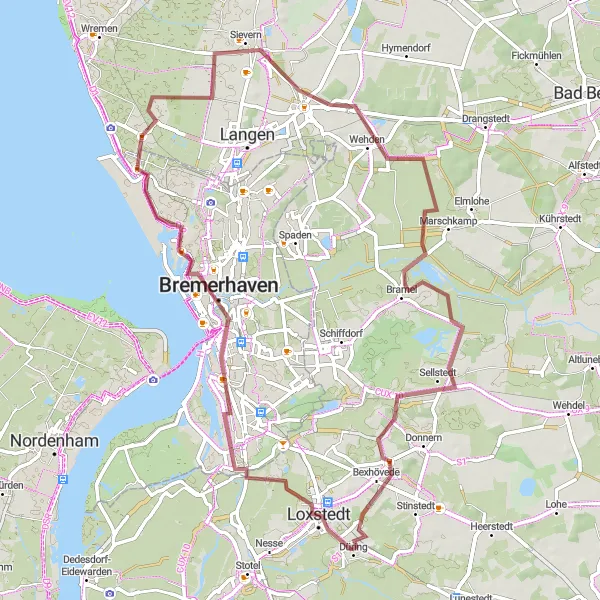 Map miniature of "Loxstedt to Debstedt Gravel Route" cycling inspiration in Lüneburg, Germany. Generated by Tarmacs.app cycling route planner