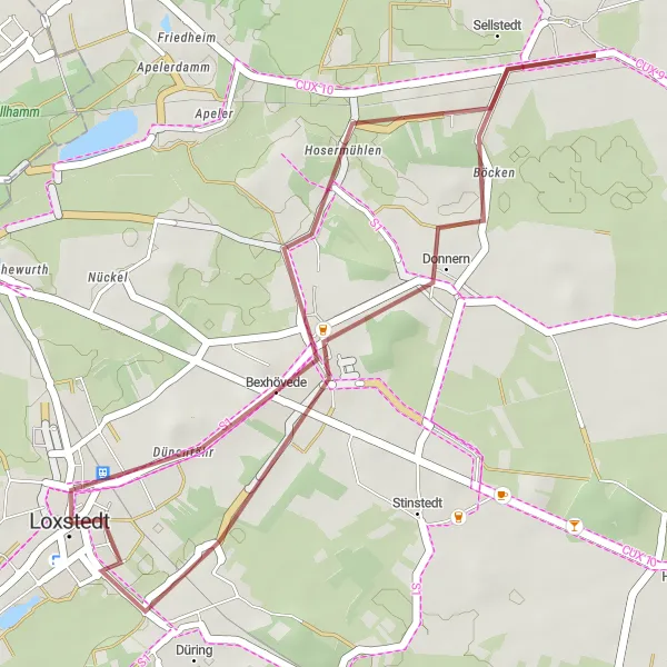 Karten-Miniaturansicht der Radinspiration "Gravel-Abenteuer um Loxstedt" in Lüneburg, Germany. Erstellt vom Tarmacs.app-Routenplaner für Radtouren