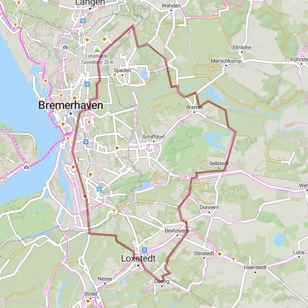 Map miniature of "Loxstedt Gravel Exploration" cycling inspiration in Lüneburg, Germany. Generated by Tarmacs.app cycling route planner