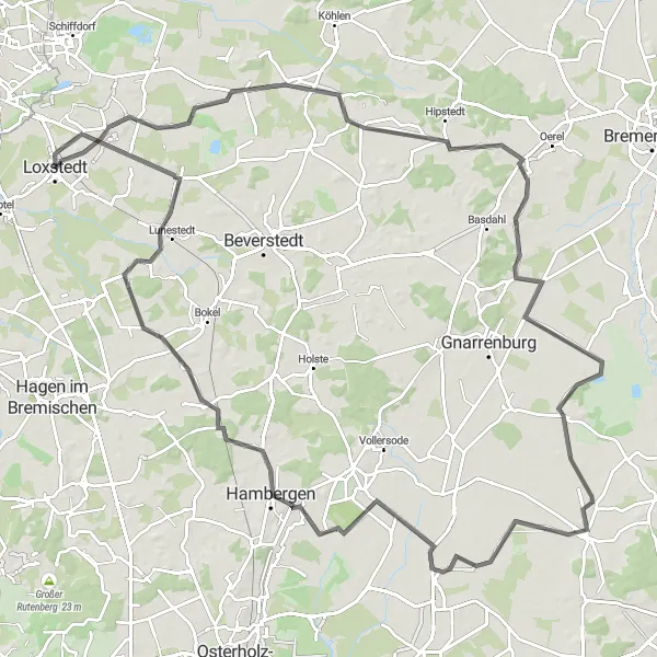 Map miniature of "Loxstedt to Frelsdorf Road Route" cycling inspiration in Lüneburg, Germany. Generated by Tarmacs.app cycling route planner