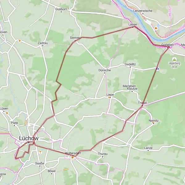 Map miniature of "Tarmitz Gravel Loop" cycling inspiration in Lüneburg, Germany. Generated by Tarmacs.app cycling route planner
