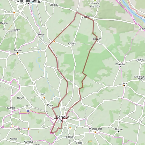 Map miniature of "Gusborn Gravel Tour" cycling inspiration in Lüneburg, Germany. Generated by Tarmacs.app cycling route planner