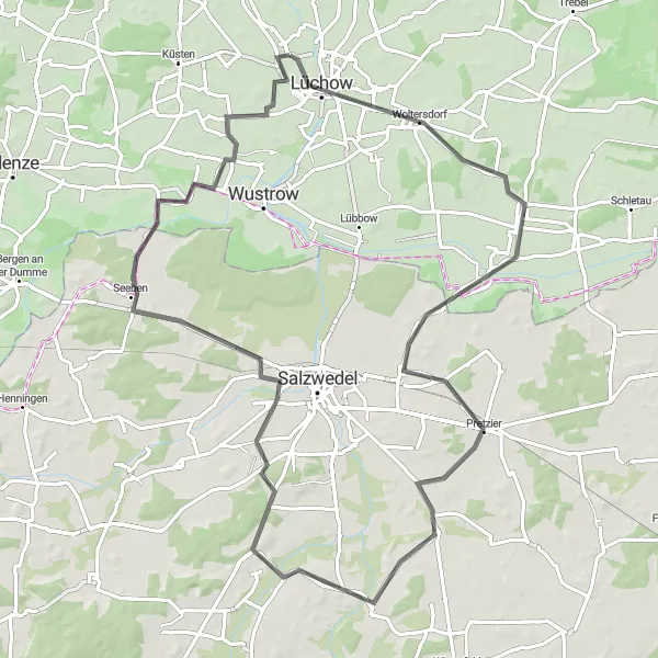 Map miniature of "Scenic Tour through Wendland" cycling inspiration in Lüneburg, Germany. Generated by Tarmacs.app cycling route planner