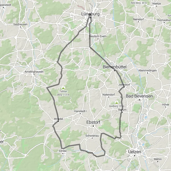 Karten-Miniaturansicht der Radinspiration "Hügellandtour um Lüneburg" in Lüneburg, Germany. Erstellt vom Tarmacs.app-Routenplaner für Radtouren