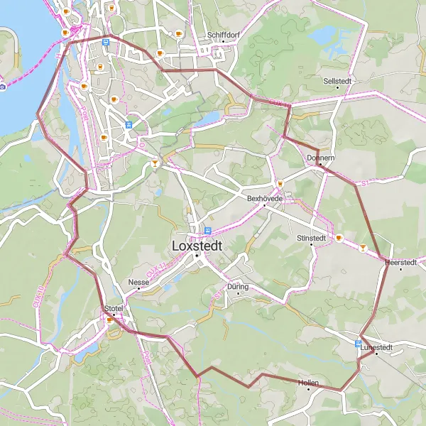 Map miniature of "Explore Gravel Roads around Lunestedt" cycling inspiration in Lüneburg, Germany. Generated by Tarmacs.app cycling route planner