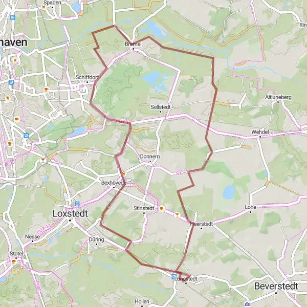 Map miniature of "Lunestedt Gravel Loop with Scenic Highlights" cycling inspiration in Lüneburg, Germany. Generated by Tarmacs.app cycling route planner