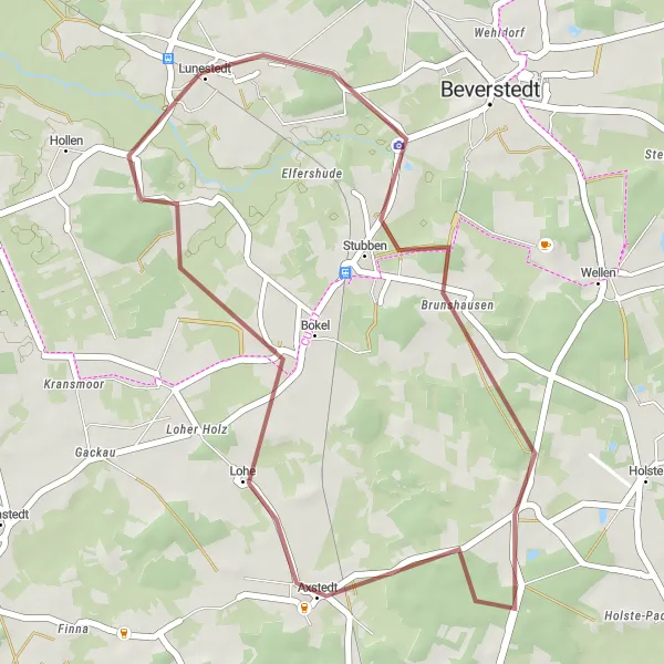 Map miniature of "Stubben and Bokel Gravel Adventure" cycling inspiration in Lüneburg, Germany. Generated by Tarmacs.app cycling route planner