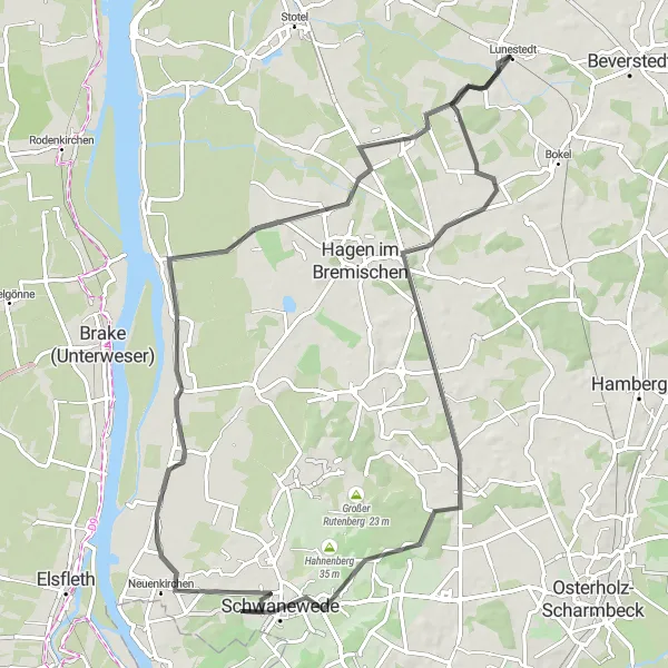 Map miniature of "Hollen and Bramstedt Challenge" cycling inspiration in Lüneburg, Germany. Generated by Tarmacs.app cycling route planner