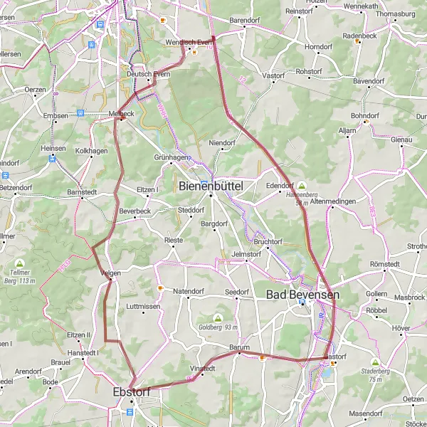 Karten-Miniaturansicht der Radinspiration "Rund um Ebstorf" in Lüneburg, Germany. Erstellt vom Tarmacs.app-Routenplaner für Radtouren