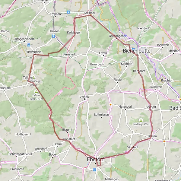 Karten-Miniaturansicht der Radinspiration "Durch die Heide nach Betzendorf" in Lüneburg, Germany. Erstellt vom Tarmacs.app-Routenplaner für Radtouren