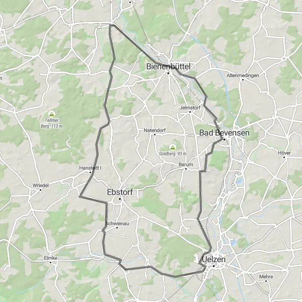 Map miniature of "Uelzen Explore" cycling inspiration in Lüneburg, Germany. Generated by Tarmacs.app cycling route planner