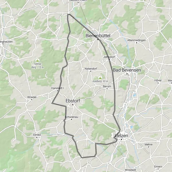 Map miniature of "Scenic Gravel Escape" cycling inspiration in Lüneburg, Germany. Generated by Tarmacs.app cycling route planner