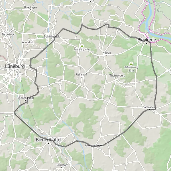 Map miniature of "Lüneburg Hill Tour" cycling inspiration in Lüneburg, Germany. Generated by Tarmacs.app cycling route planner