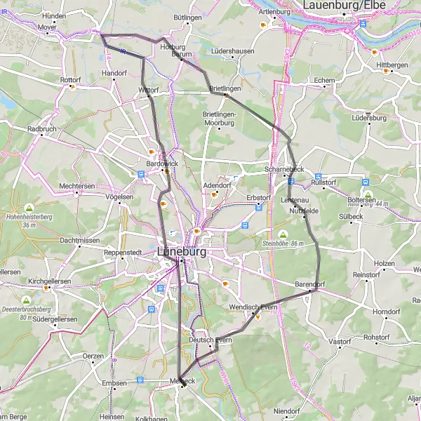 Map miniature of "Lüneburger Heideland Loop" cycling inspiration in Lüneburg, Germany. Generated by Tarmacs.app cycling route planner