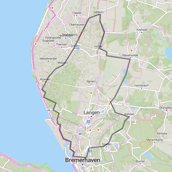 Map miniature of "Scenic Midlum Road Adventure" cycling inspiration in Lüneburg, Germany. Generated by Tarmacs.app cycling route planner