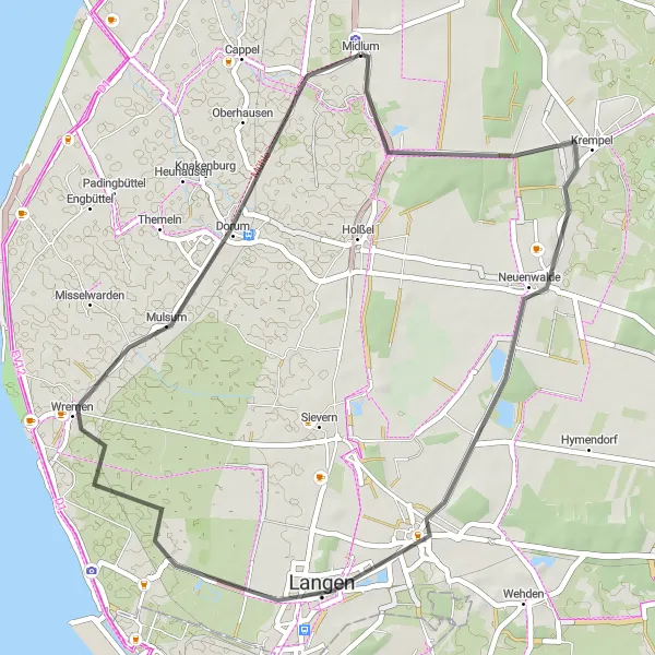 Map miniature of "Coastal Discovery Ride" cycling inspiration in Lüneburg, Germany. Generated by Tarmacs.app cycling route planner