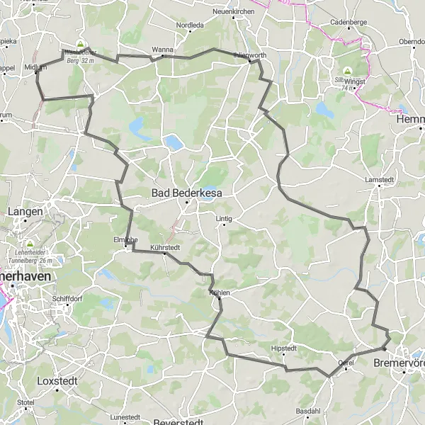 Karten-Miniaturansicht der Radinspiration "Road-Tour um Midlum II" in Lüneburg, Germany. Erstellt vom Tarmacs.app-Routenplaner für Radtouren