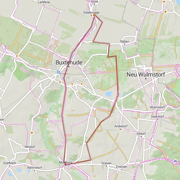 Karten-Miniaturansicht der Radinspiration "Gravel Tour um Moisburg" in Lüneburg, Germany. Erstellt vom Tarmacs.app-Routenplaner für Radtouren