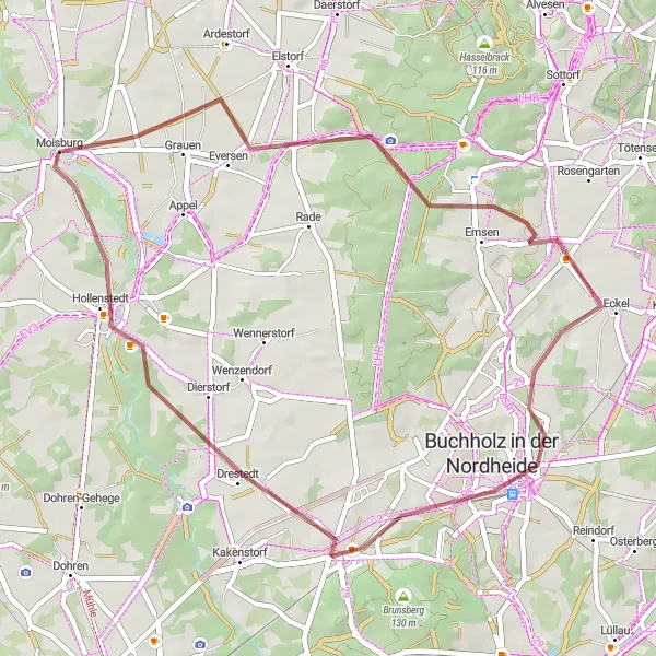 Karten-Miniaturansicht der Radinspiration "Naturerlebnis bei Moisburg" in Lüneburg, Germany. Erstellt vom Tarmacs.app-Routenplaner für Radtouren