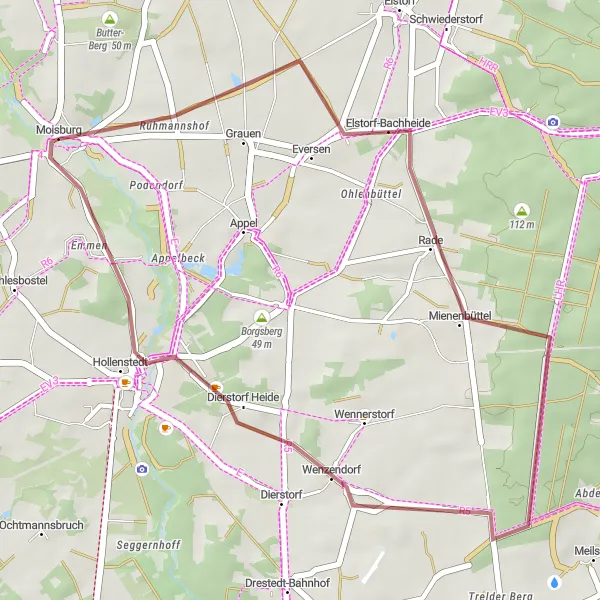 Map miniature of "Moisburg-Hexen-Berg-Rade-Hollenstedt Circular Route" cycling inspiration in Lüneburg, Germany. Generated by Tarmacs.app cycling route planner