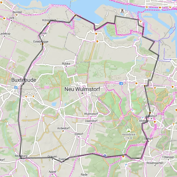 Karten-Miniaturansicht der Radinspiration "Erkundungstour mit dem Rennrad" in Lüneburg, Germany. Erstellt vom Tarmacs.app-Routenplaner für Radtouren