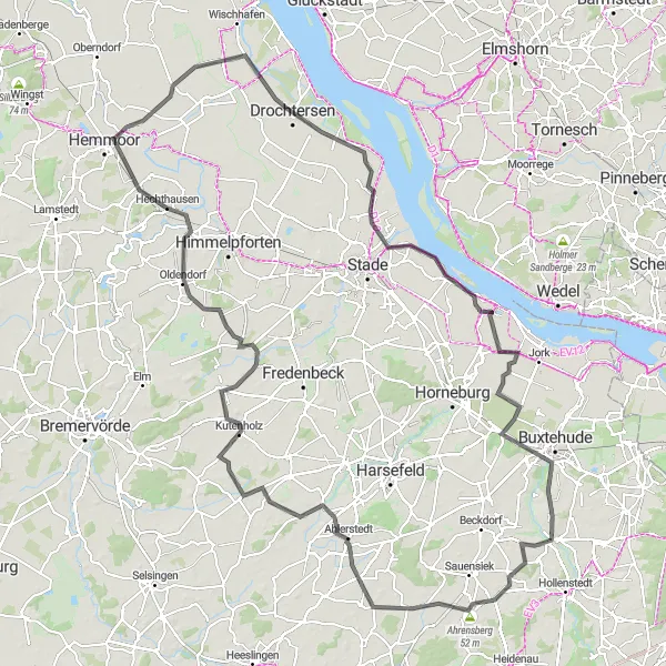 Map miniature of "Moisburg Ultimate Road Cycling Round-Trip" cycling inspiration in Lüneburg, Germany. Generated by Tarmacs.app cycling route planner