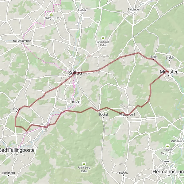 Karten-Miniaturansicht der Radinspiration "Abenteuerliche Gravel-Tour rund um Munster" in Lüneburg, Germany. Erstellt vom Tarmacs.app-Routenplaner für Radtouren