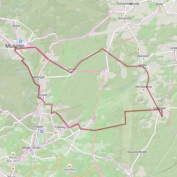 Karten-Miniaturansicht der Radinspiration "Gemütliche Gravel-Tour durch die Region" in Lüneburg, Germany. Erstellt vom Tarmacs.app-Routenplaner für Radtouren