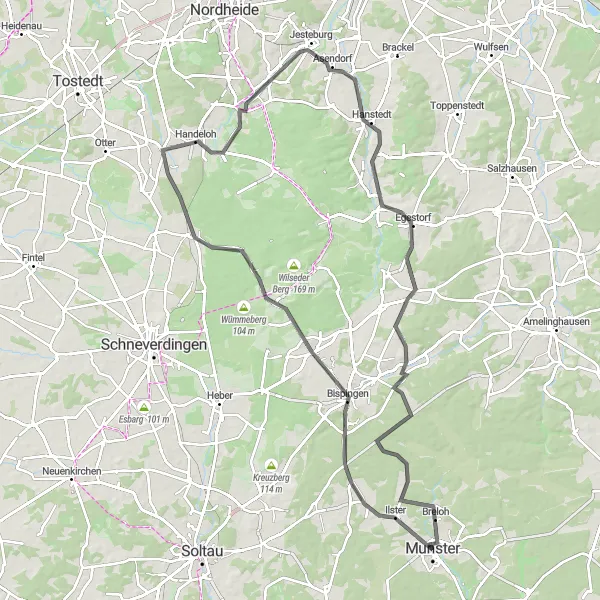 Map miniature of "The Hannover Heath Adventure" cycling inspiration in Lüneburg, Germany. Generated by Tarmacs.app cycling route planner