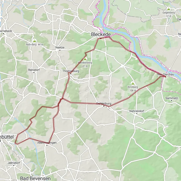 Map miniature of "Viehler Berg and Altenmedingen Gravel Tour" cycling inspiration in Lüneburg, Germany. Generated by Tarmacs.app cycling route planner